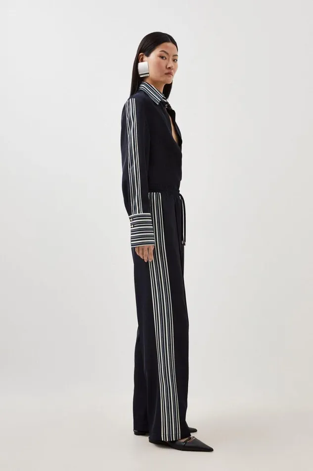 Trousers Women Karen Millen Tall Contrast Twill Woven Wide Leg Trousers Navy