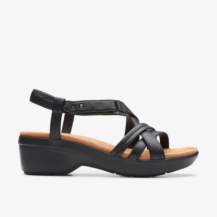 Tuleah May Black Leather Women Clarks Sandals and Flip Flops
