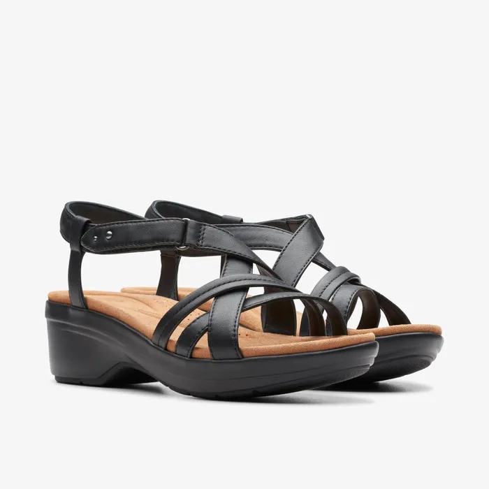 Tuleah May Black Leather Women Clarks Sandals and Flip Flops