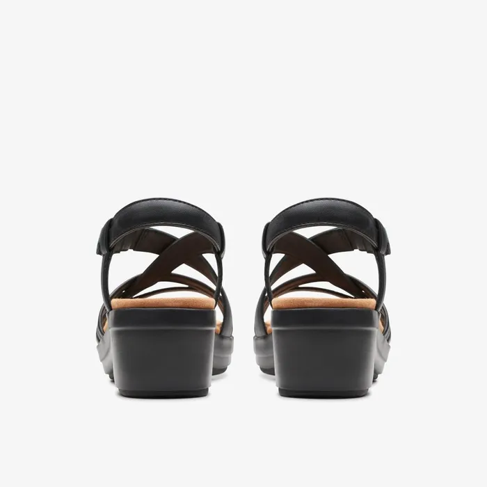 Tuleah May Black Leather Women Clarks Sandals and Flip Flops