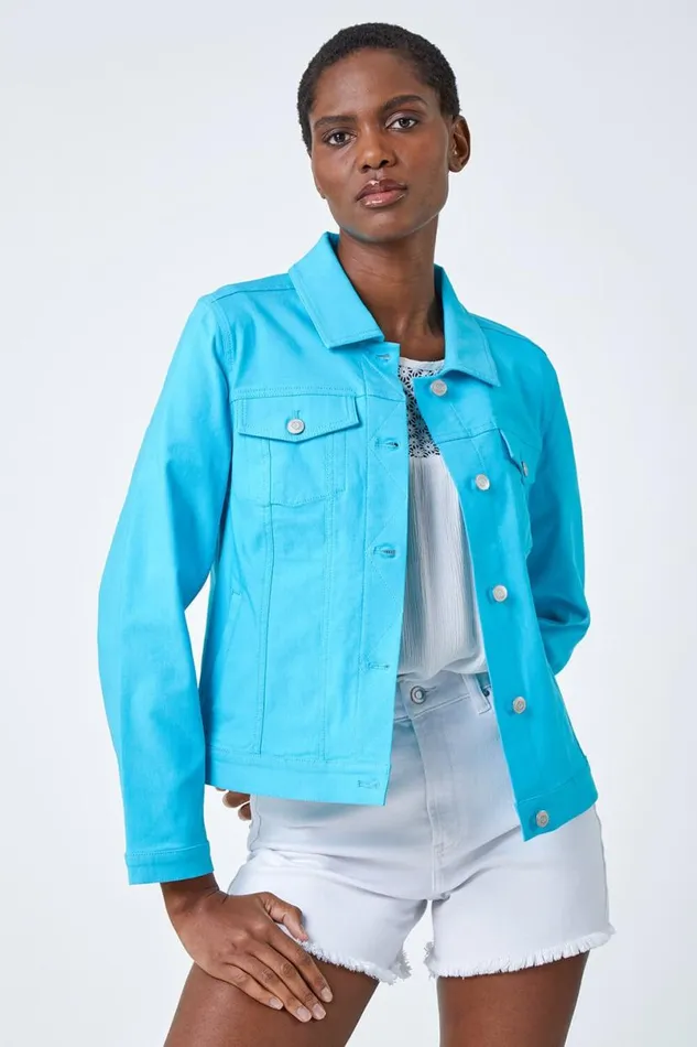 Turquoise Stretch Pocket Detail Jacket Women Roman Coords