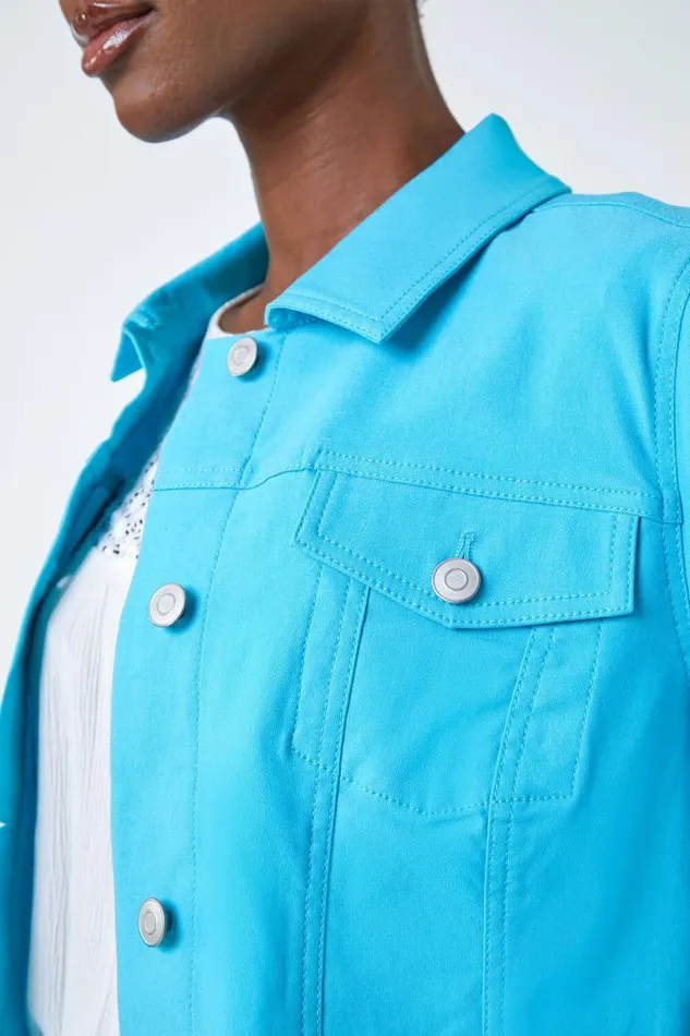 Turquoise Stretch Pocket Detail Jacket Women Roman Coords