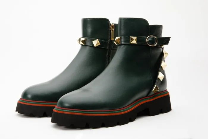 Vinci Leather Boots and Booties The Prag Green Leather Ankle Boot 8211 Women