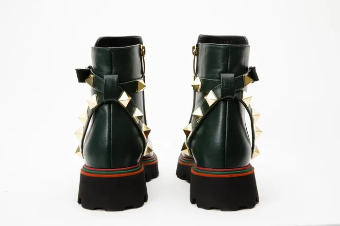 Vinci Leather Boots and Booties The Prag Green Leather Ankle Boot 8211 Women
