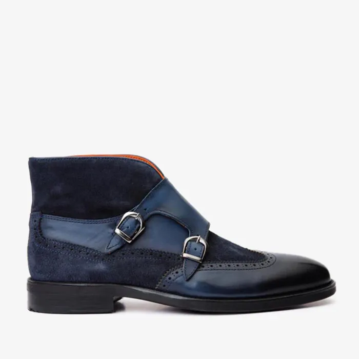Vinci Leather Boots The Albus Navy Blue Leather and Suede Double Strap Monk Brogue Boot 8211 Men Vinci Leather Boots The Albus Navy Blue Leather and Suede Double Strap Monk Brogue Boot 8211 Men