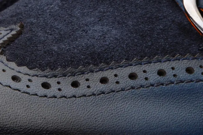 Vinci Leather Boots The Albus Navy Blue Leather and Suede Double Strap Monk Brogue Boot 8211 Men