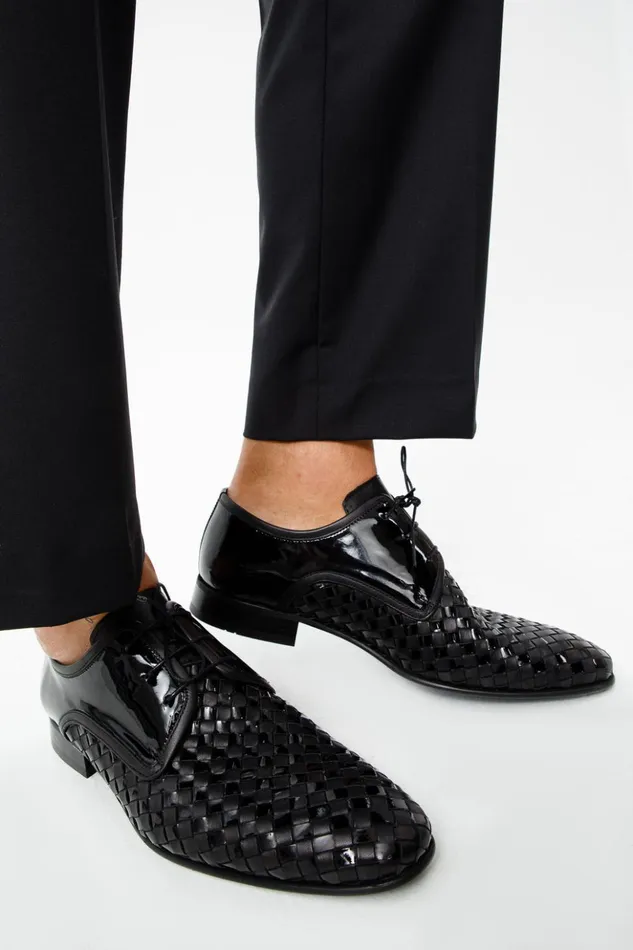 Vinci Leather Dress Shoes The Safaga Black Woven Derby Shoe 8211 Men