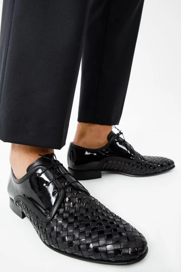 Vinci Leather Dress Shoes The Safaga Black Woven Derby Shoe 8211 Men
