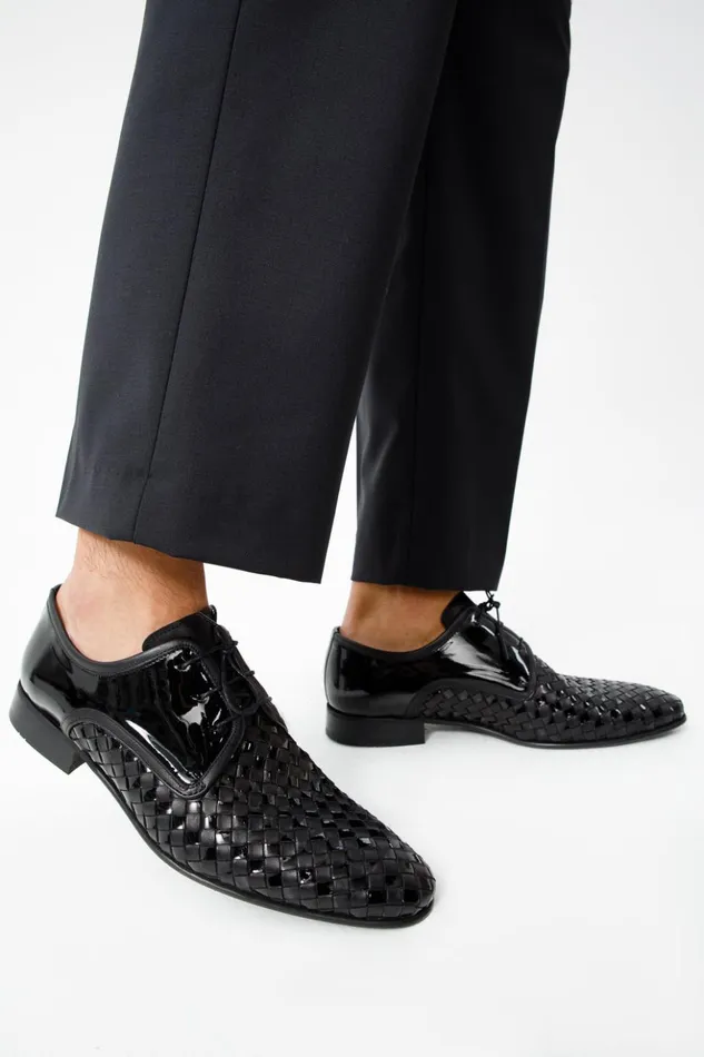 Vinci Leather Dress Shoes The Safaga Black Woven Derby Shoe 8211 Men