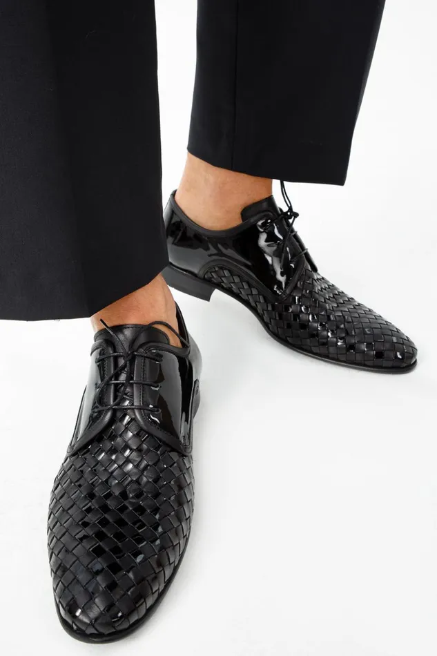 Vinci Leather Dress Shoes The Safaga Black Woven Derby Shoe 8211 Men