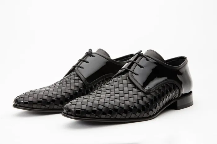 Vinci Leather Dress Shoes The Safaga Black Woven Derby Shoe 8211 Men