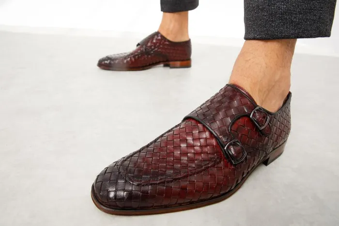 Vinci Leather Dress Shoes The Turan Burgundy Woven Double Monk Strap Dress Shoe 8211 Men
