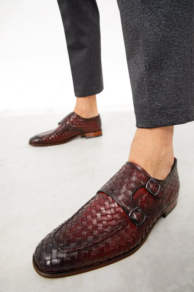 Vinci Leather Dress Shoes The Turan Burgundy Woven Double Monk Strap Dress Shoe 8211 Men