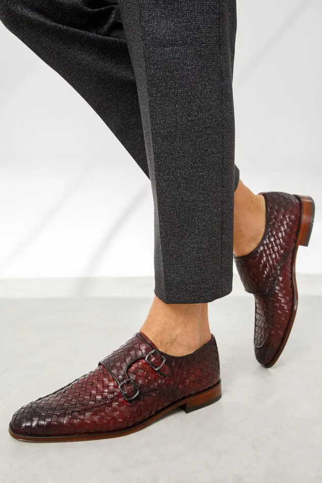 Vinci Leather Dress Shoes The Turan Burgundy Woven Double Monk Strap Dress Shoe 8211 Men