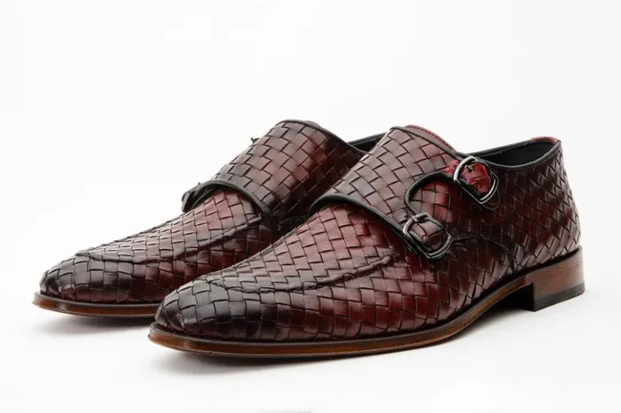 Vinci Leather Dress Shoes The Turan Burgundy Woven Double Monk Strap Dress Shoe 8211 Men