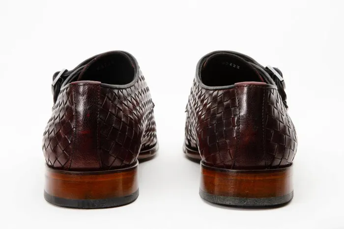 Vinci Leather Dress Shoes The Turan Burgundy Woven Double Monk Strap Dress Shoe 8211 Men