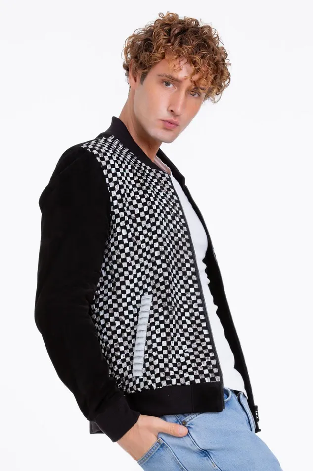 Vinci Leather Leather Jackets The Bedford Pythn Skin Handwoven Suede Leather Black Jacket 8211 Men