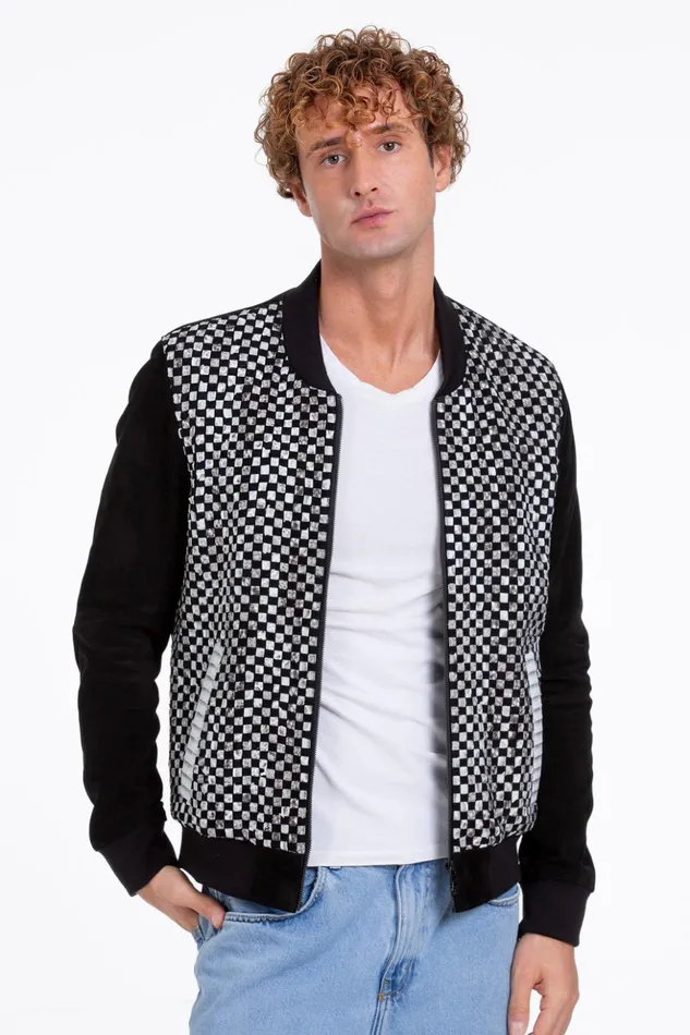 Vinci Leather Leather Jackets The Bedford Pythn Skin Handwoven Suede Leather Black Jacket 8211 Men