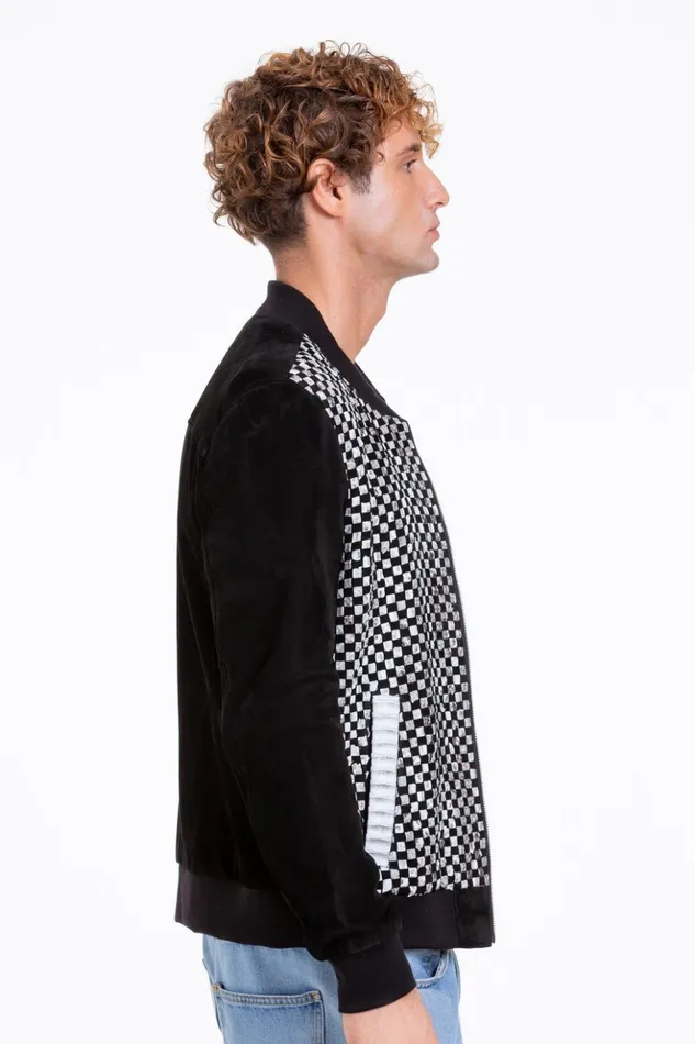 Vinci Leather Leather Jackets The Bedford Pythn Skin Handwoven Suede Leather Black Jacket 8211 Men