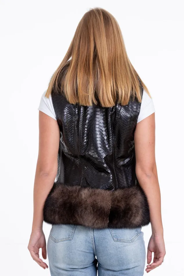 Vinci Leather Leather Jackets The Fitzroy Pythn Skin Leather Black Pullover Vest With A Pure Fox Fur 8211 Women