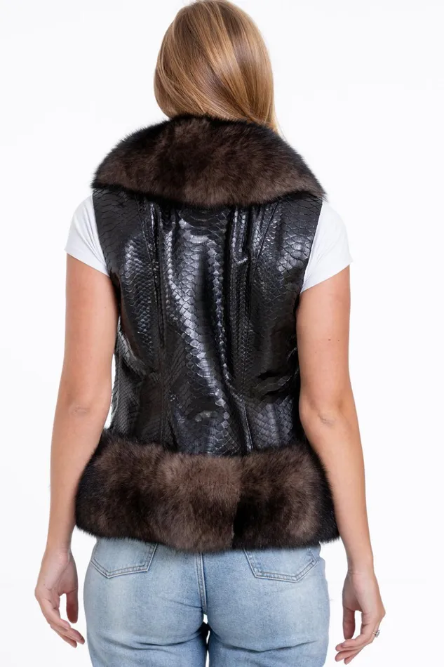 Vinci Leather Leather Jackets The Fitzroy Pythn Skin Leather Black Pullover Vest With A Pure Fox Fur 8211 Women