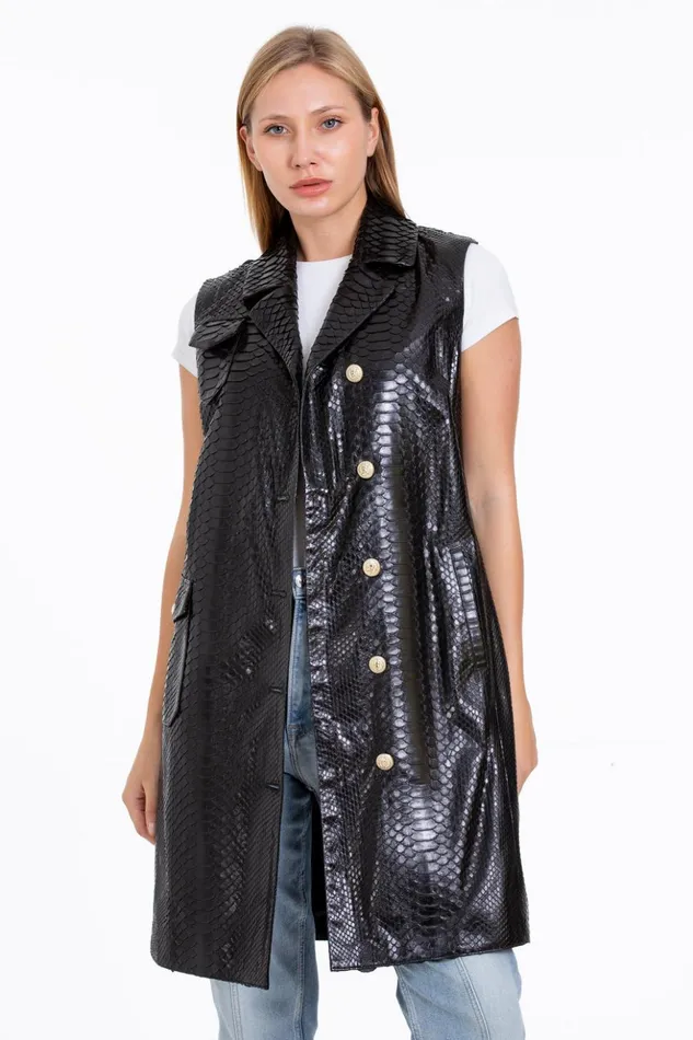 Vinci Leather Leather Jackets The Medellin Pythn Skin Leather Black ZipUp Vest 8211 Women Vinci Leather Leather Jackets The Medellin Pythn Skin Leather Black ZipUp Vest 8211 Women