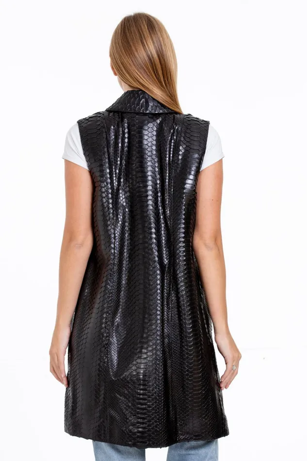 Vinci Leather Leather Jackets The Medellin Pythn Skin Leather Black ZipUp Vest 8211 Women