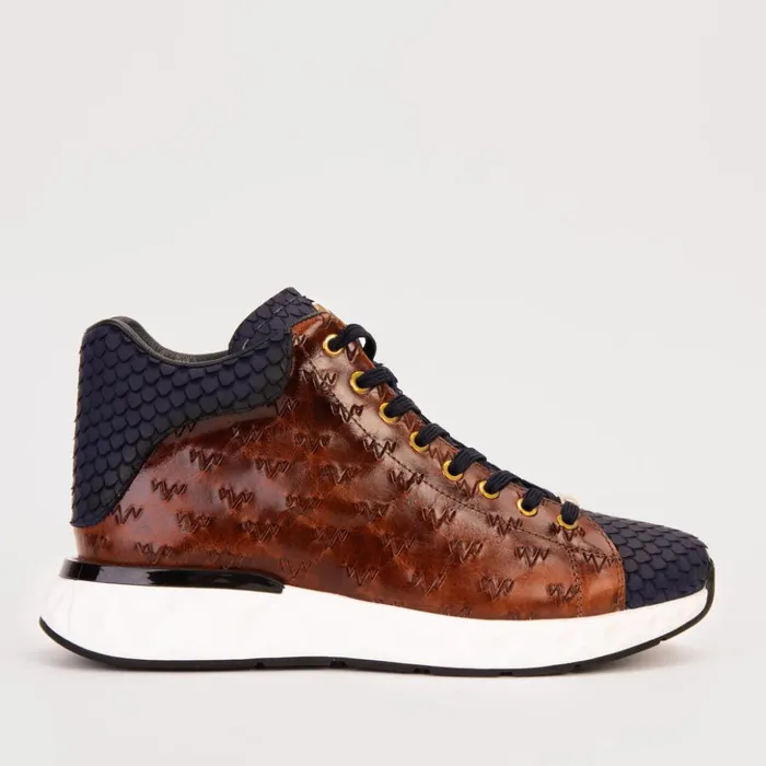 Vinci Leather Sneakers The Caesars Brown and Navy Leather HighTop Sneaker 8211 Men