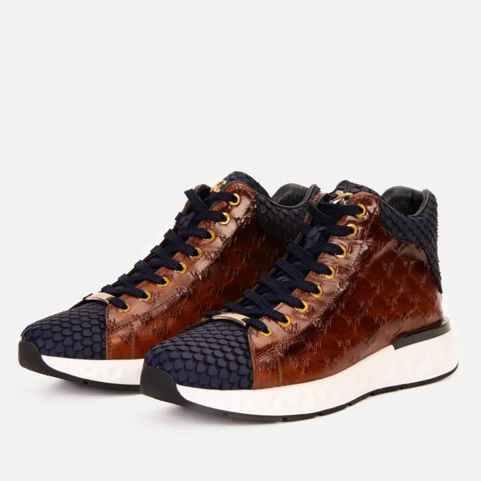Vinci Leather Sneakers The Caesars Brown and Navy Leather HighTop Sneaker 8211 Men