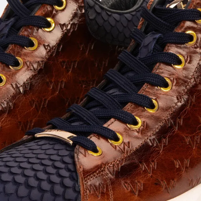 Vinci Leather Sneakers The Caesars Brown and Navy Leather HighTop Sneaker 8211 Men