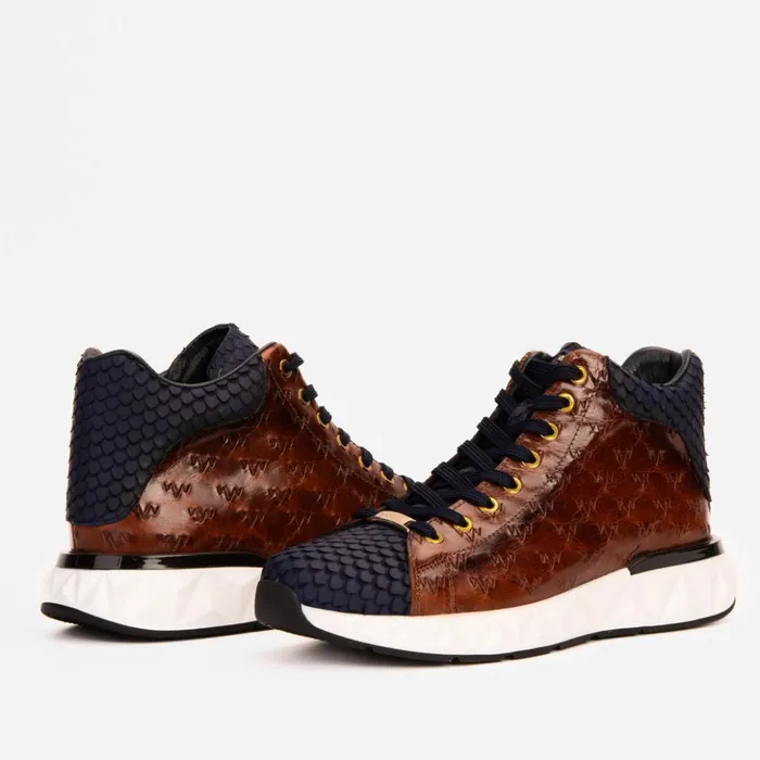 Vinci Leather Sneakers The Caesars Brown and Navy Leather HighTop Sneaker 8211 Men