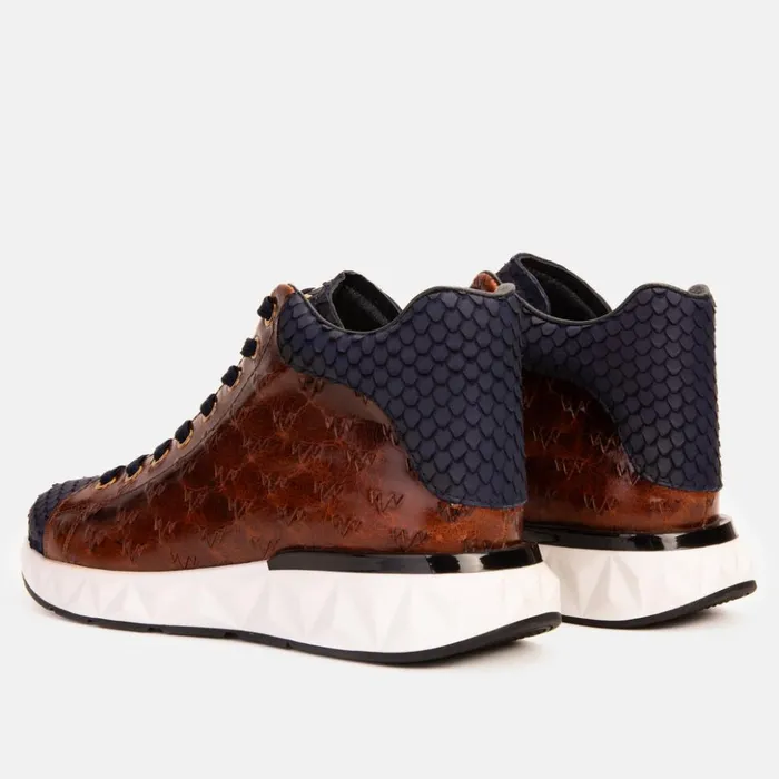 Vinci Leather Sneakers The Caesars Brown and Navy Leather HighTop Sneaker 8211 Men