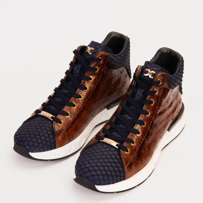 Vinci Leather Sneakers The Caesars Brown and Navy Leather HighTop Sneaker 8211 Men