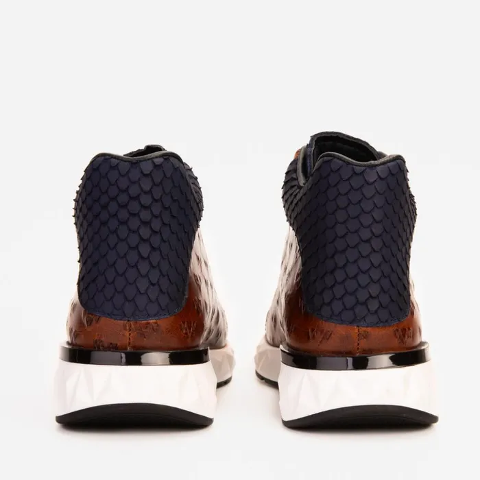 Vinci Leather Sneakers The Caesars Brown and Navy Leather HighTop Sneaker 8211 Men