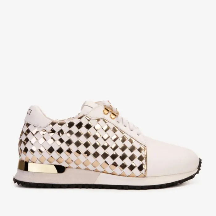 Vinci Leather Sneakers The Mackenzie White and Gold Woven Leather Sneaker 8211 Men