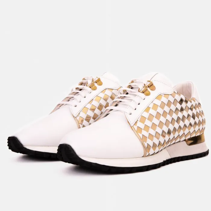 Vinci Leather Sneakers The Mackenzie White and Gold Woven Leather Sneaker 8211 Men