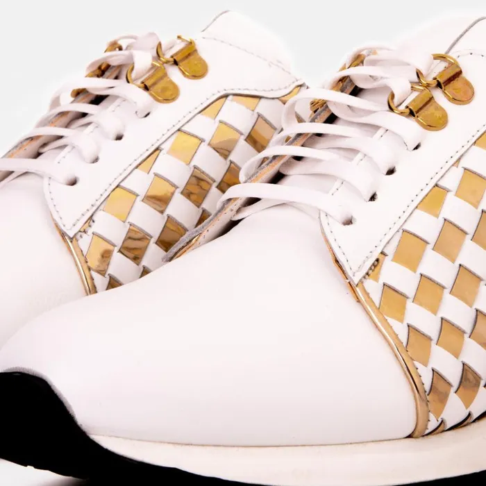 Vinci Leather Sneakers The Mackenzie White and Gold Woven Leather Sneaker 8211 Men