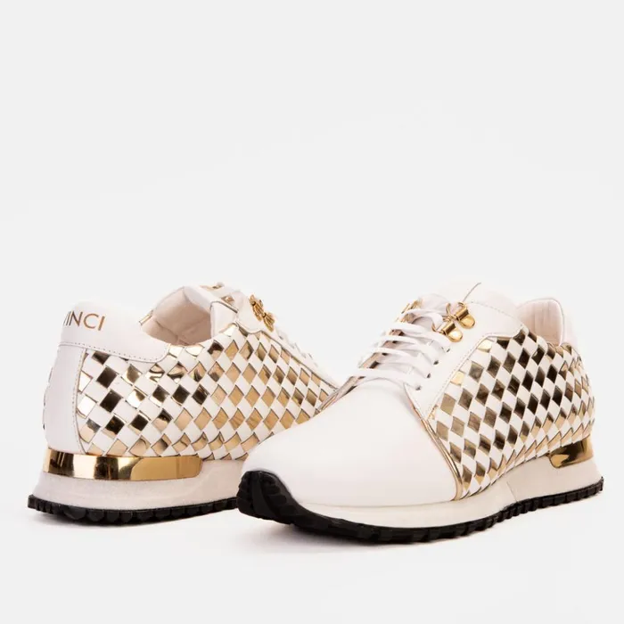 Vinci Leather Sneakers The Mackenzie White and Gold Woven Leather Sneaker 8211 Men