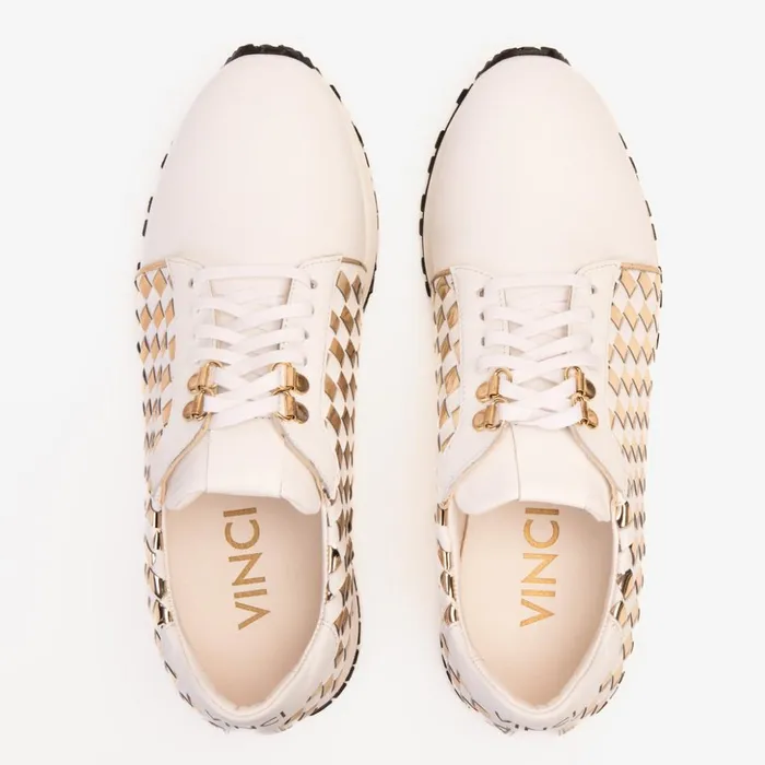 Vinci Leather Sneakers The Mackenzie White and Gold Woven Leather Sneaker 8211 Men