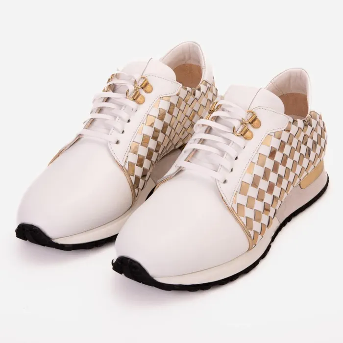 Vinci Leather Sneakers The Mackenzie White and Gold Woven Leather Sneaker 8211 Men