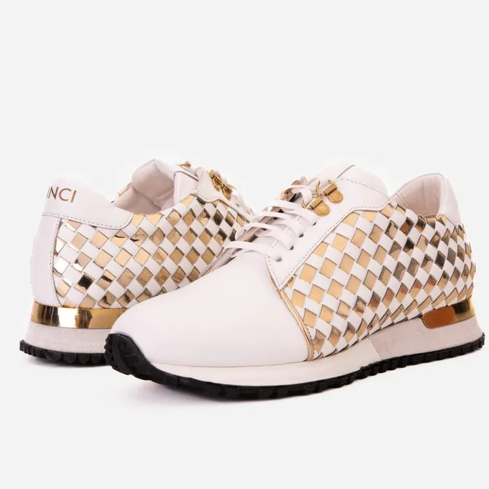 Vinci Leather Sneakers The Mackenzie White and Gold Woven Leather Sneaker 8211 Men