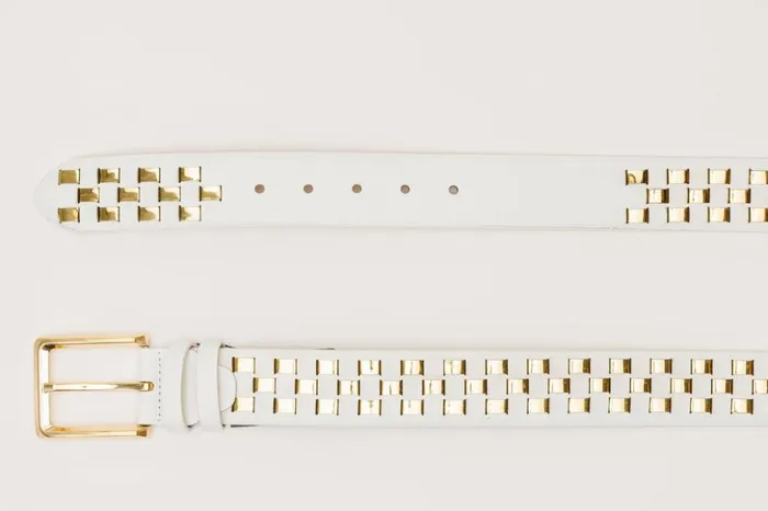 Vinci Leather Sneakers The Messina White and Gold Woven Leather Belt 8211 Men