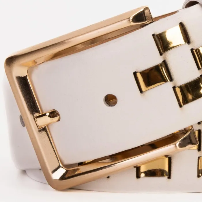 Vinci Leather Sneakers The Messina White and Gold Woven Leather Belt 8211 Men