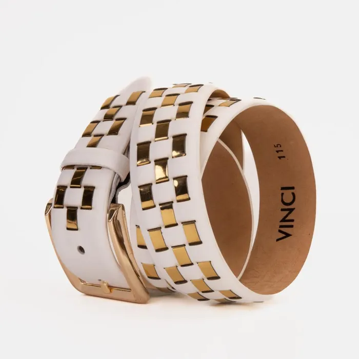 Vinci Leather Sneakers The Messina White and Gold Woven Leather Belt 8211 Men