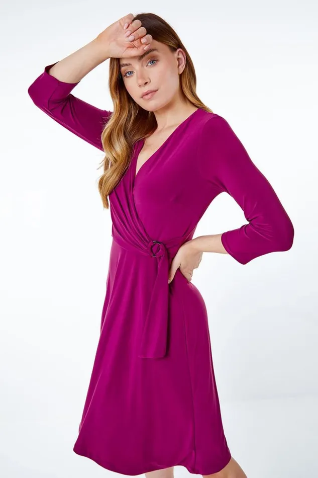 Violet Ring Buckle Wrap Stretch Dress Women Roman Dresses