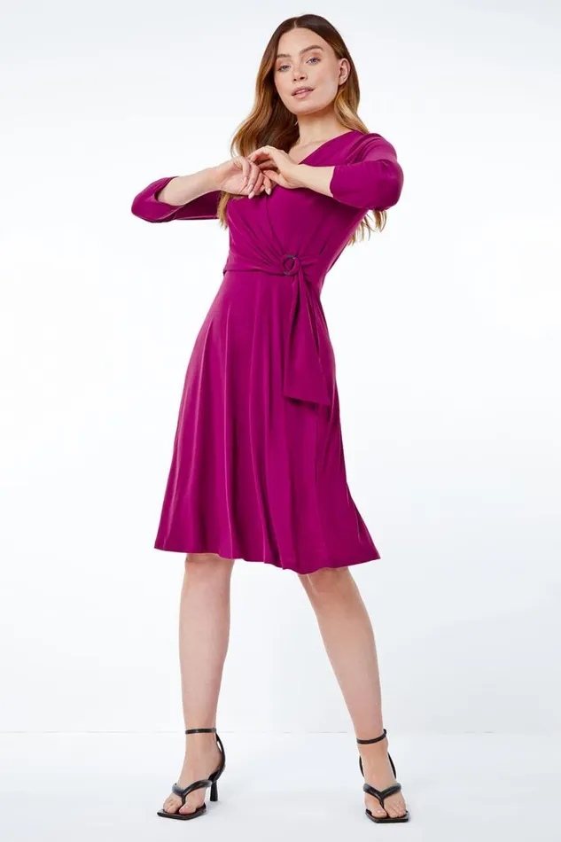 Violet Ring Buckle Wrap Stretch Dress Women Roman Dresses