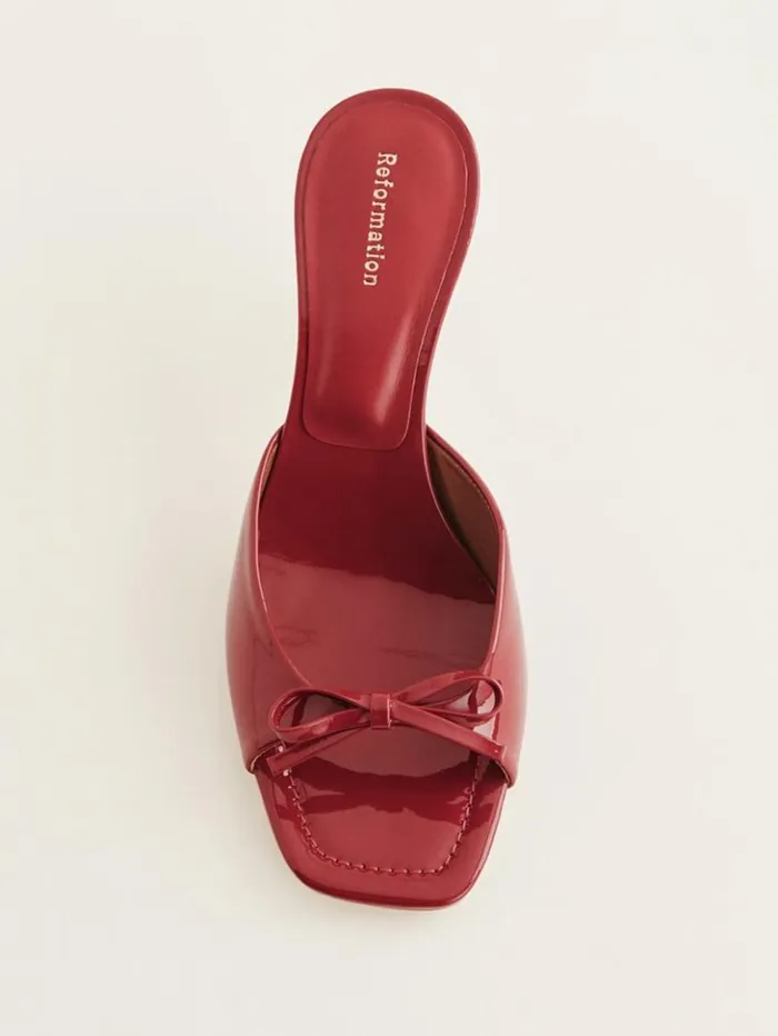 WeddingsShoes The Reformation Clementine Heeled Mule Sandal Scarlet Patent