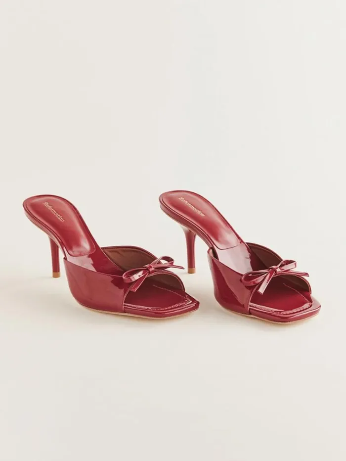 WeddingsShoes The Reformation Clementine Heeled Mule Sandal Scarlet Patent