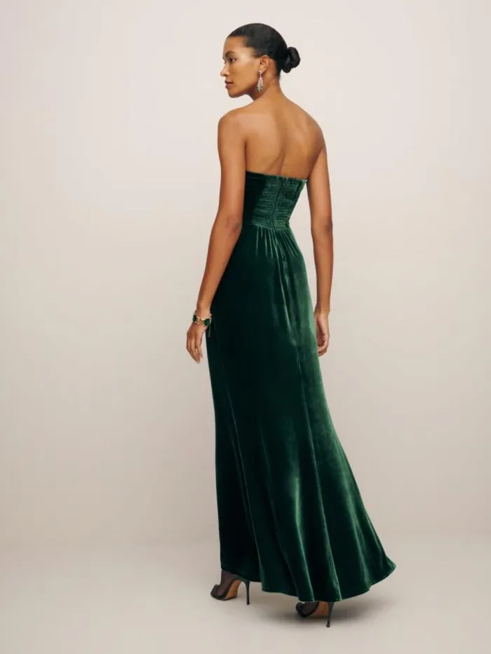 Weddings The Reformation Malini Velvet Dress Forest