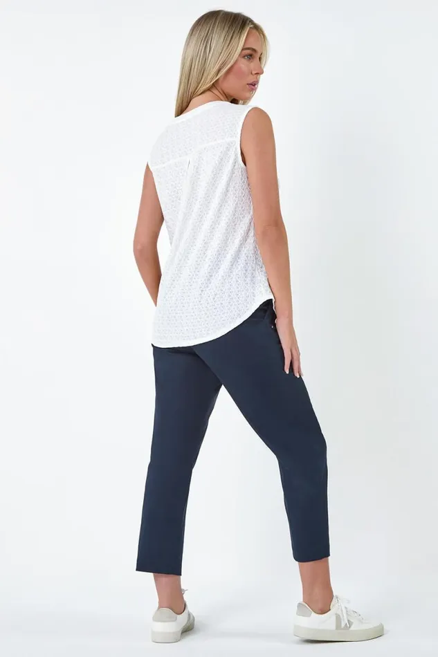 White Petite Textured Sleeveless Top Women Roman Tops